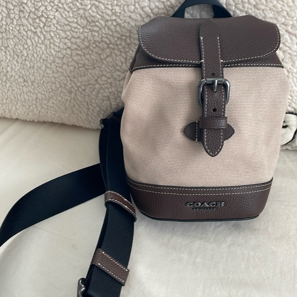 COACH Hudson Gender Neutral Canvas and Pebble Leather Small Front/Back Pack - Picture 13 of 16